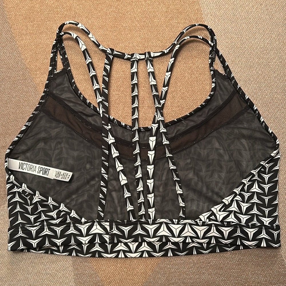 Victoria Secret Womens Geometric Black White Pront Mesh Strappy Sports Bra, M - Picture 4 of 8